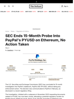 SEC Ends 15-Month Probe Into PayPal's PYUSD on Ethereum, No Action Taken - 
