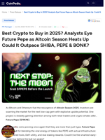 Best Crypto to Buy in 2025? Analysts Eye Future Pepe as Altcoin Season Heats Up  Could It Outpace SHIBA, PEPE & BONK?