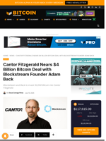 Cantor Fitzgerald Nears $4 Billion Bitcoin Deal With Blockstream Founder Adam Back