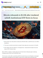 Bitcoin rebounds to $115K after weekend selloff; Institutional ETF flows in focus - CoinJournal