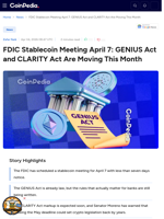 FDIC Stablecoin Meeting April 7: GENIUS Act and CLARITY Act Are Moving This Month