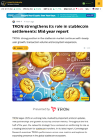 TRON strengthens its role in stablecoin settlements: Mid-year report