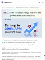 MEXC USAT Flexible Savings achieves 14x growth from launch to peak - CoinJournal