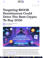 Targeting $900B Remittances Could Drive The Best Crypto To Buy 2026 – CryptoNinjas