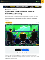 AgriFORCE Stock Rallies on Pivot to Build AVAX Treasury