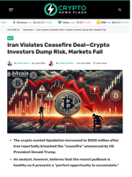 Iran Violates Ceasefire Deal—Crypto Investors Dump Risk, Markets Fall