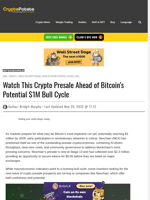 Watch This Crypto Presale Ahead of Bitcoin’s Potential $1M Bull Cycle