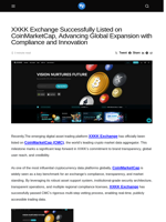 XXKK Exchange Successfully Listed on CoinMarketCap, Advancing Global Expansion with Compliance and Innovation - Visionary Financial