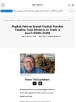 Market Veteran Brandt Predicts Possible Timeline, Says Bitcoin Is on Track to Reach $125K–$150K
