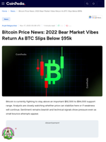 Bitcoin Price News: 2022 Bear Market Vibes Return As BTC Slips Below $95k