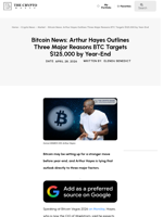 Bitcoin News: Arthur Hayes Outlines Three Major Reasons BTC Targets $125,000 by Year-End