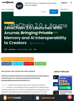 ZetaChain 2.0 Launches With Anuma, Bringing Private Memory and AI Interoperability to Creators | Live Bitcoin News