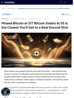 Missed Bitcoin at $1? Bitcoin Solaris at $5 Is the Closest You’ll Get to a Real Second Shot