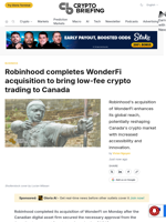 Robinhood enters Canada after closing WonderFi acquisition