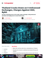 Thailand Cracks Down on 5 Unlicensed Exchanges, Charges Against OKX, Bybit - Coinspeaker