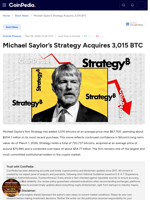 Michael Saylor’s Strategy Acquires 3,015 BTC