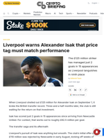 Liverpool warns Alexander Isak that price tag must match performance