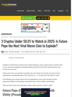 3 Cryptos Under $0.01 to Watch in 2025: Is Future Pepe the Next Viral Meme Coin to Explode?