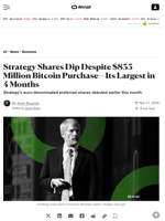 Strategy Shares Dip Despite $835 Million Bitcoin Purchase—Its Largest in 4 Months - Decrypt