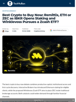 Best Crypto to Buy Now: Remittix, ETH or ZEC as IBKR Opens Staking and Winklevoss Pursues a Zcash ETF? - TechBullion