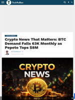 Crypto News That Matters: BTC Demand Falls 63K Monthly as Pepeto Tops $8M - TechBullion