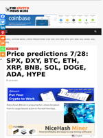 Price predictions 7/28: SPX, DXY, BTC, ETH, XRP, BNB, SOL, DOGE, ADA, HYPE - The Crypto News Wire