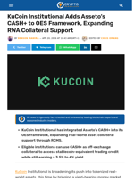 KuCoin Institutional Adds Asseto’s CASH+ to OES Framework, Expanding RWA Collateral Support