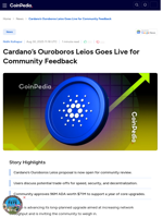 Cardano’s Ouroboros Leios Goes Live for Community Feedback