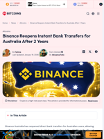 Binance Reopens Instant Bank Transfers for Australia After 2 Years - 99Bitcoins