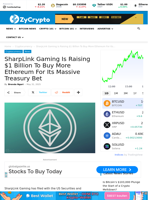 SharpLink Gaming Is Raising $1 Billion To Buy More Ethereum For Its Massive Treasury Bet ⋆ ZyCrypto