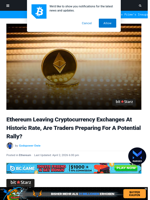 Ethereum Leaving Cryptocurrency Exchanges At Historic Rate, Are Traders Preparing For A Potential Rally? | Bitcoinist.com