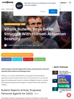 Vitalik Buterin Says DAOs Struggle With Human Attention Scarcity | Live Bitcoin News