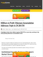 HODLers in Profit: Ethereum Accumulation Addresses Triple to 24.3M ETH
