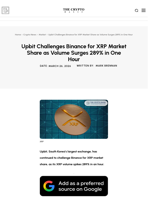 Upbit Challenges Binance for XRP Market Share as Volume Surges 289% in One Hour