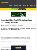 Ripple's Quiet Rise: Should Bitcoin Maxis Sweat XRP's Growing Influence?