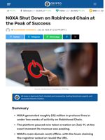 NOXA Shut Down on Robinhood Chain at the Peak of Success - Crypto News Flash