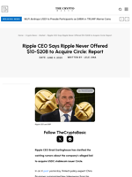 Ripple CEO Says Ripple Never Offered $10-$20B to Acquire Circle: Report