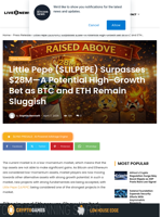 Little Pepe ($LILPEPE) Surpasses $28M—A Potential High-Growth Bet as BTC and ETH Remain Sluggish | Live Bitcoin News