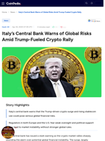 Italy’s Central Bank Warns of Global Risks Amid Trump-Fueled Crypto Rally
