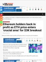 Ethereum holders back in profit as ETH price enters 'crucial area' for $3K breakout - The Crypto News Wire