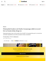 Polymarket traders cut Clarity Act passage odds to record low as Senate delay drags on
