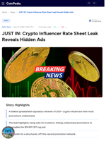 JUST IN: Crypto Influencer Rate Sheet Leak Reveals Hidden Ads