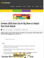 Cardano (ADA) Gears Up for Big Move as Analyst Sees Cycle Repeat