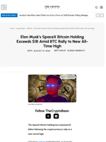 Elon Musk’s SpaceX Bitcoin Holding Exceeds $1B Amid BTC Rally to New All-Time High