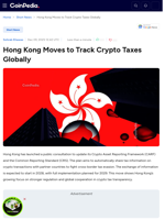 Hong Kong Moves to Track Crypto Taxes Globally