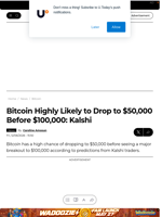 Bitcoin Highly Likely to Drop to $50,000 Before $100,000: Kalshi - U.Today