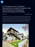 VF Developments Completes Renovations on Historic Spanish Villa Style Property in Revitalizing Downtown Santa Ana Market | Visionary Financial