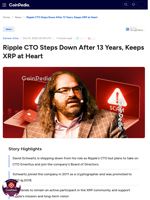 Ripple CTO Steps Down After 13 Years, Keeps XRP at Heart