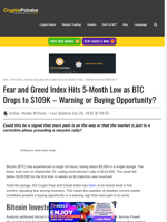 Fear and Greed Index Hits 5-Month Low as BTC Drops to $109K – Warning or Buying Opportunity?