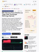 BIP-110 Fork Price Stutters as 'High-Risk' Exchange Warnings Spread – Bitcoin News